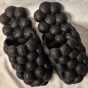 Black Textured Slip-On Sandals